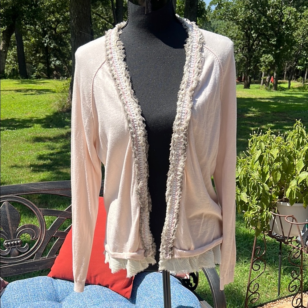 Banana Republic Pink Cardigan Sweater with Fringe Trim…..52B